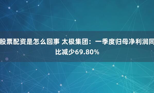 股票配资是怎么回事 太极集团：一季度归母净利润同比减少69.80%